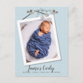 Carte Postale Beau Faire-part de naissance photo en cadre bleu (Devant)