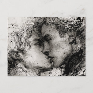 Carte Postale Beau Gay Love The Kiss en noir et blanc