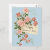 Carte Postale Beau Heureuse Sainte-Valentin Rose Vintage (Devant / Derrière)