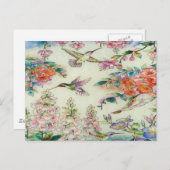 Carte Postale Beau Hummingbirds Fleurs de verre tendu Art (Devant / Derrière)