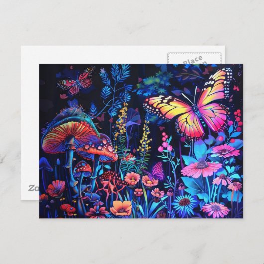 Carte Postale Beau Imaginaire papillon et champignons (Devant / Derrière)