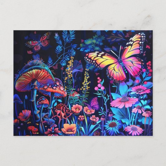 Carte Postale Beau Imaginaire papillon et champignons (Devant)