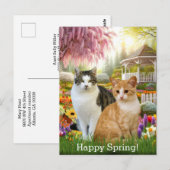 Carte Postale Beau jardin de printemps avec deux chats (Devant / Derrière)