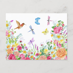 Carte Postale Beau Jardin Fleur Aquarelle