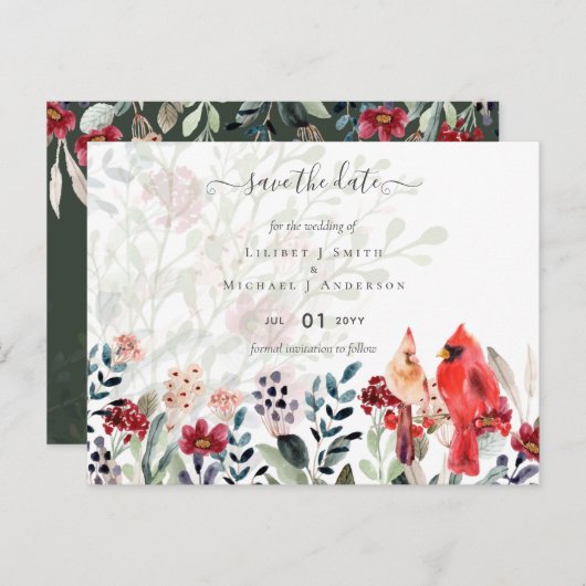 Carte Postale Beau Mariage ROUGE CARDINAL Oiseaux (Devant / Derrière)