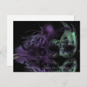 Carte Postale Beau Masque vert et violet Mardi Gras (Devant / Derrière)