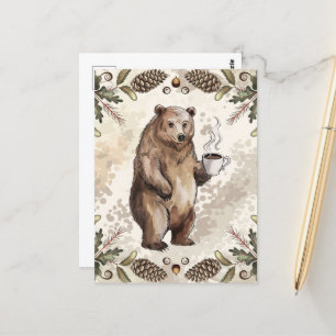 Carte Postale Beau Ours Brown Au Café