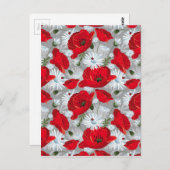 Carte Postale Beau pavot rouge, marguerites blanches et coccinel (Devant / Derrière)
