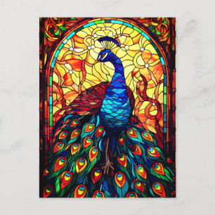 Carte Postale Beau Peacock Vitrail Art de la faune