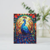 Carte Postale Beau Peacock Vitrail Art de la faune (Debout devant)