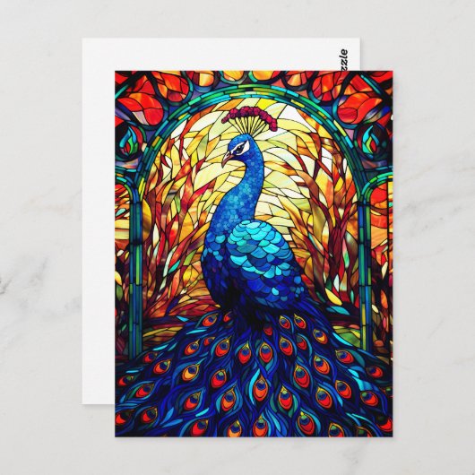 Carte Postale Beau Peacock Vitrail Art de la faune (Devant / Derrière)