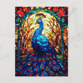Carte Postale Beau Peacock Vitrail Art de la faune (Devant)