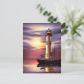 Carte Postale Beau phare, voilier et Ocean Sunset (Debout devant)