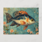 Carte Postale Beau poisson et fleurs roses (Devant)
