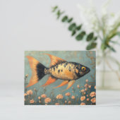 Carte Postale Beau Poisson noir tacheté et Fleurs roses (Debout devant)