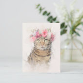 Carte Postale Beau Portrait Couronne Fleur de Chat (Debout devant)