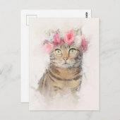 Carte Postale Beau Portrait Couronne Fleur de Chat (Devant / Derrière)