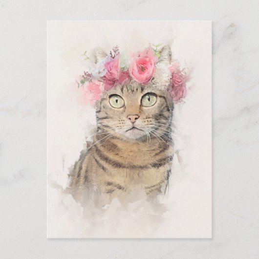 Carte Postale Beau Portrait Couronne Fleur de Chat (Devant)
