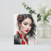 Carte Postale Beau Portrait Lady Red Ink (Debout devant)