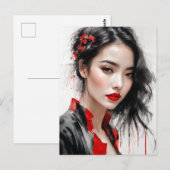 Carte Postale Beau Portrait Lady Red Ink (Devant / Derrière)