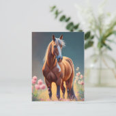 Carte Postale Beau Quarter Cheval avec fleurs Nom (Debout devant)