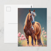 Carte Postale Beau Quarter Cheval avec fleurs Nom (Devant / Derrière)