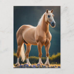 Carte Postale Beau Quarter Horse Palomino avec des fleurs