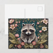 Carte Postale Beau Racoon rose floral (Devant / Derrière)