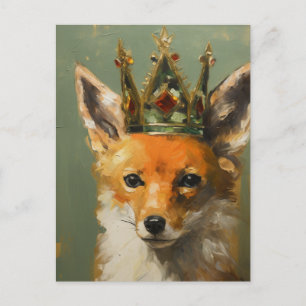 Carte Postale Beau Renard Rouge avec une Couronne Rouge et Or su
