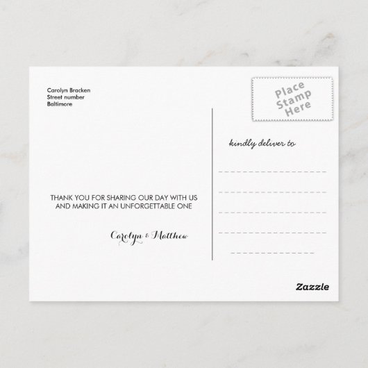 Carte Postale Beau romantique Rose blanche Mariage Merci (Dos)