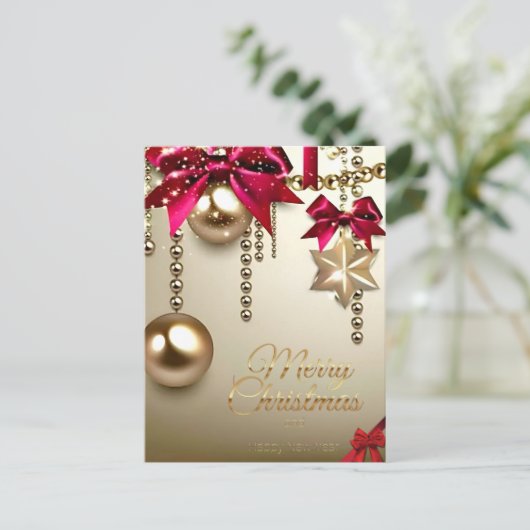 Carte Postale Beau Rouge or Joyeux Noël Nouvel An (Debout devant)