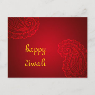 Carte Postale Beau Rouge Paisley Design Floral Joyeux Diwali