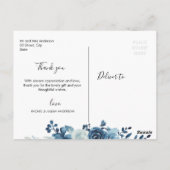 Carte Postale Beau script bleu mariage floral merci (Dos)