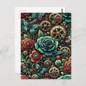 Carte Postale Beau Steampunk Gears à thème et Roses (Devant / Derrière)