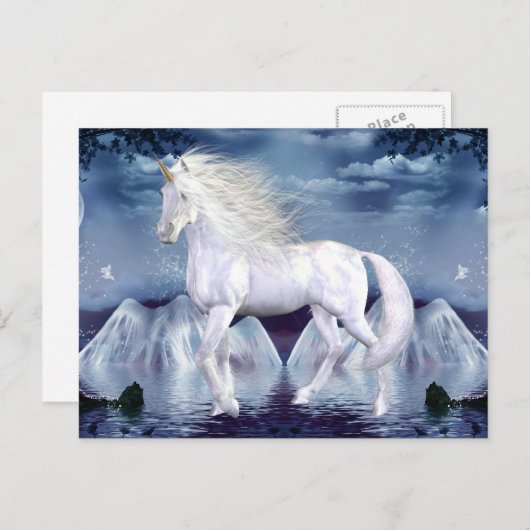 Carte postale Beauté blanche Unicorn (Devant / Derrière)