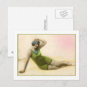 Carte Postale Beauté de bain dans le maillot de bain vert kiwi (Devant / Derrière)