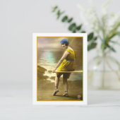 Carte Postale Beauté de bain en jaune et bleu (Debout devant)