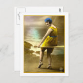 Carte Postale Beauté de bain en jaune et bleu (Devant / Derrière)