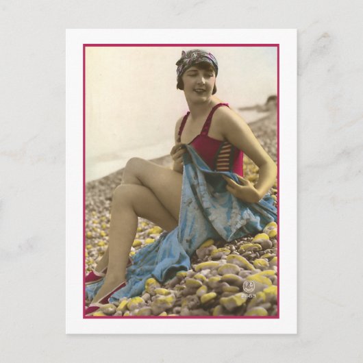 Carte Postale Beauté de bain en maillot de bain framboise (Devant)