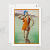 Carte Postale Beauté de bain en maillot de bain orange (Devant / Derrière)