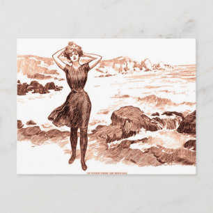 Carte Postale Beauté de bain sirène de plage Gibson vintage
