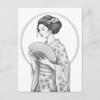 Carte Postale Beauté japonaise avec éventail pliant