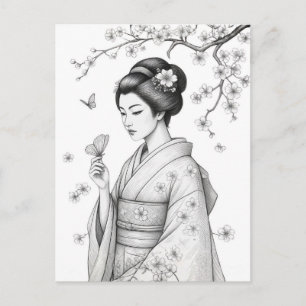Carte Postale Beauté japonaise avec papillons