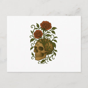 Carte Postale Beauté obsédante – Crâne et roses Art Halloween