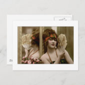 Carte Postale Beauté victorienne avec ventilateur et réflexion (Devant / Derrière)