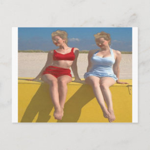 Carte Postale Beautés de bain Vintages rétro assis sur le quai