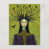 Carte Postale Beautiful Birds on Her Head, Tree Branches Hair (Devant)