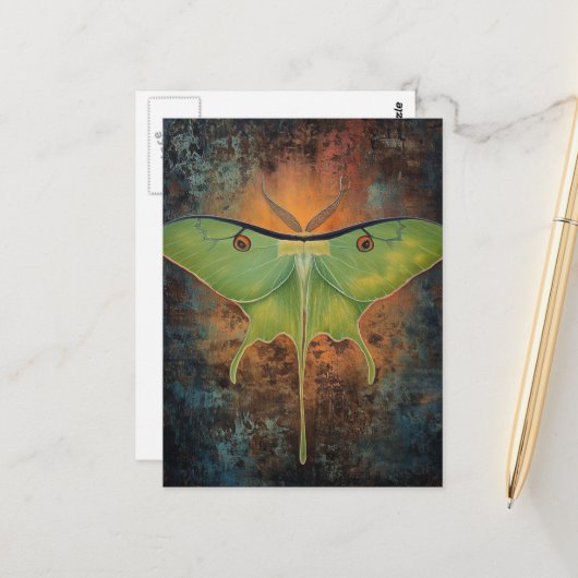 Carte Postale Beautiful Luna Moth Painting (Devant/Arrière en situation)