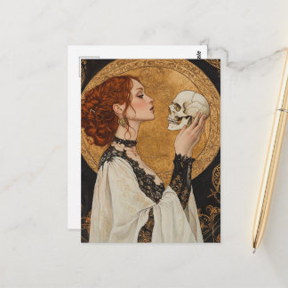 Carte Postale Beautiful Red haired Goddess Woman With a Skull
