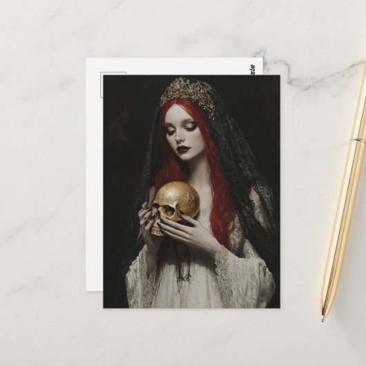 Carte Postale Beautiful Red Haired Woman With a Skull (Devant/Arrière en situation)